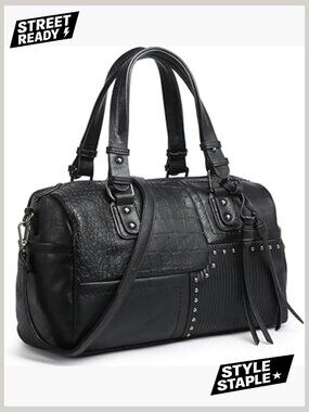 Soft Vegan Leather Barrel Hobo Tote Satchel Shoulder Bag Large Work Handbag